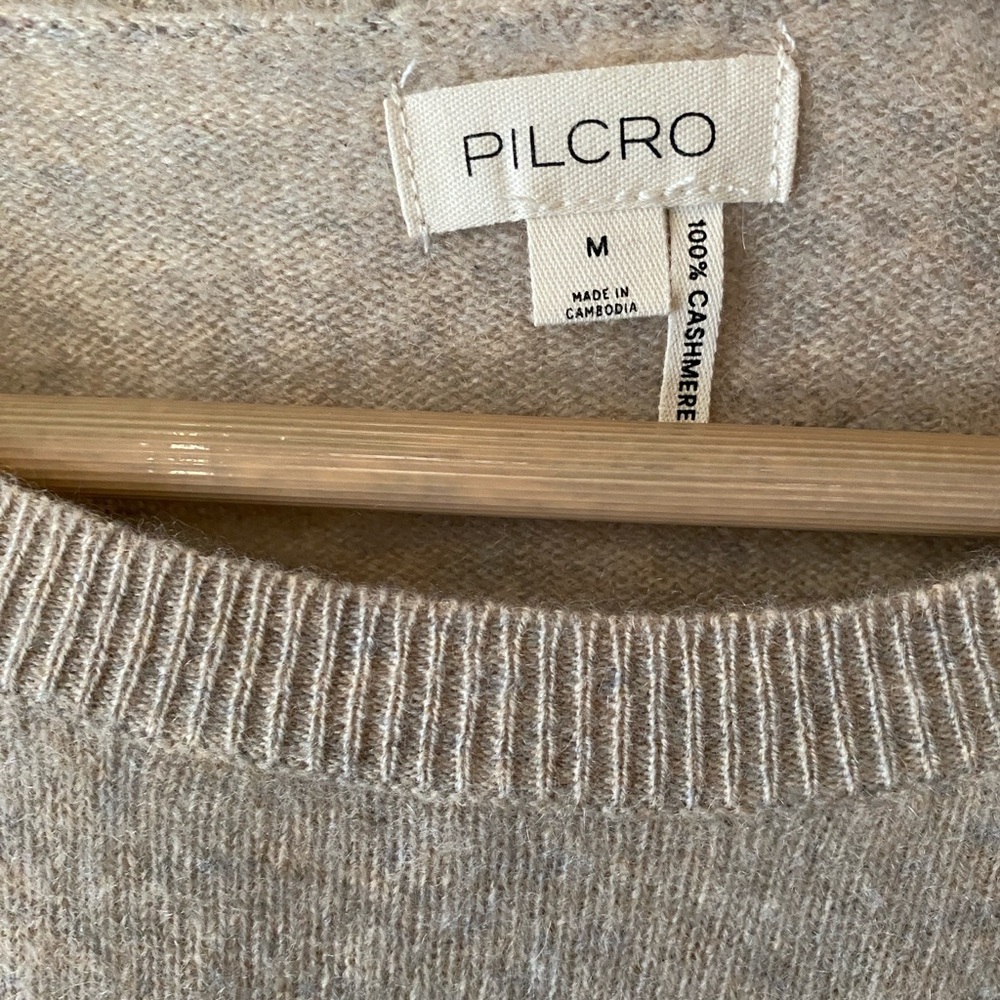 PILCRO Beige Heather 100% Cashmere Cropped Oversized Exposed Seam Sweater M - Picture 3 of 7